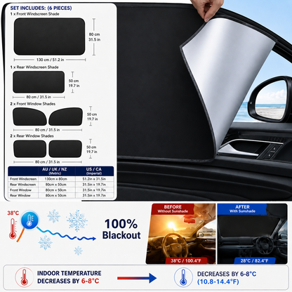 Magnetic Blackout Car Window Sunshade - 6 Piece Set