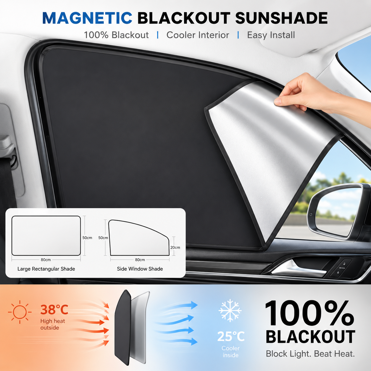 Magnetic Blackout Car Window Sunshade - 6 Piece Set